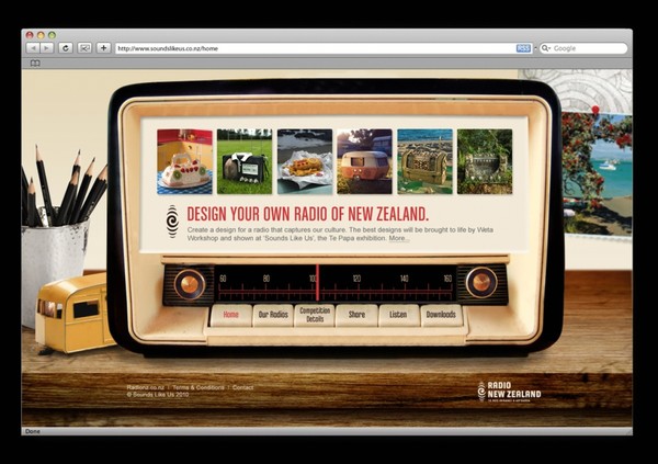 "Radio New Zealand 'Sounds Like Us' Competition Website" - finalist in the Interactive design category